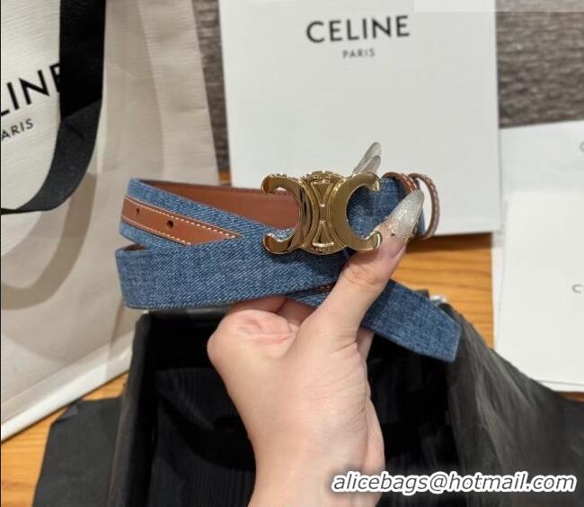Top Quality Celine Denim and Leather Belt 2.5cm with Triomphe Buckle CE0911099 Blue/Brown/Gold 2025