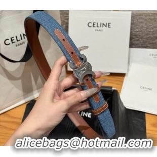 Best Price Celine Denim and Leather Belt 2.5cm with Triomphe Buckle CE0911099 Blue/Brown/Silver 2025