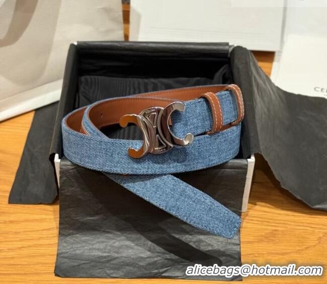 Best Price Celine Denim and Leather Belt 2.5cm with Triomphe Buckle CE0911099 Blue/Brown/Silver 2025