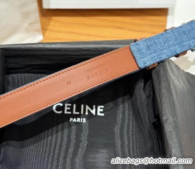 Best Price Celine Denim and Leather Belt 2.5cm with Triomphe Buckle CE0911099 Blue/Brown/Silver 2025