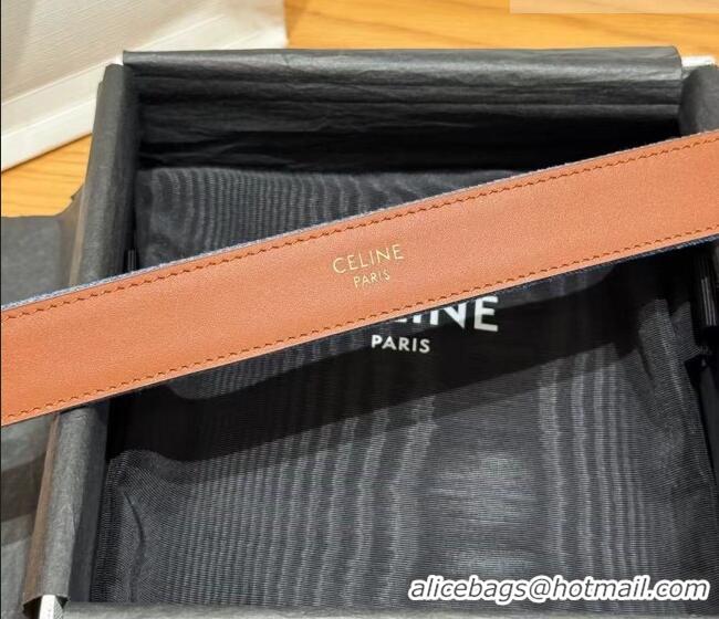 Best Price Celine Denim and Leather Belt 2.5cm with Triomphe Buckle CE0911099 Blue/Brown/Silver 2025