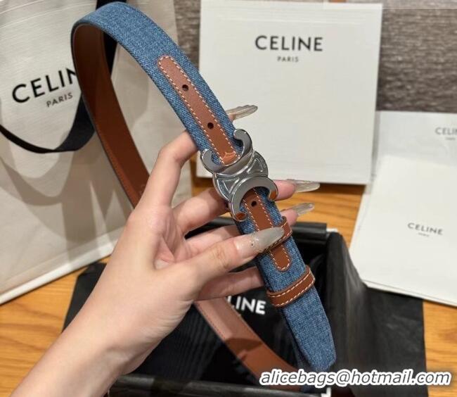 Best Price Celine Denim and Leather Belt 2.5cm with Triomphe Buckle CE0911099 Blue/Brown/Silver 2025