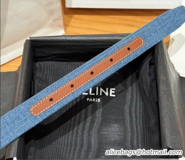 Best Price Celine Denim and Leather Belt 2.5cm with Triomphe Buckle CE0911099 Blue/Brown/Silver 2025