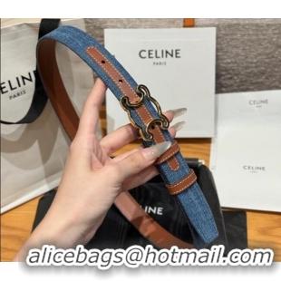 Super Quality Celine Denim and Leather Belt 2.5cm with Cutout Triomphe Buckle CE091101 Blue/Brown/Gold 2025