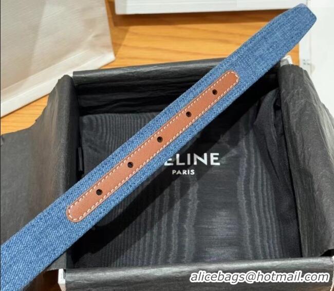 Super Quality Celine Denim and Leather Belt 2.5cm with Cutout Triomphe Buckle CE091101 Blue/Brown/Gold 2025