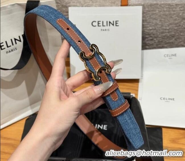 Super Quality Celine Denim and Leather Belt 2.5cm with Cutout Triomphe Buckle CE091101 Blue/Brown/Gold 2025
