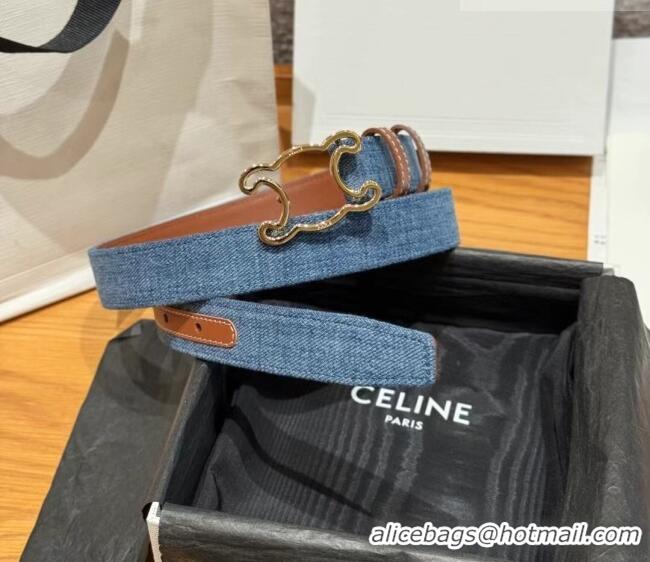 Super Quality Celine Denim and Leather Belt 2.5cm with Cutout Triomphe Buckle CE091101 Blue/Brown/Gold 2025