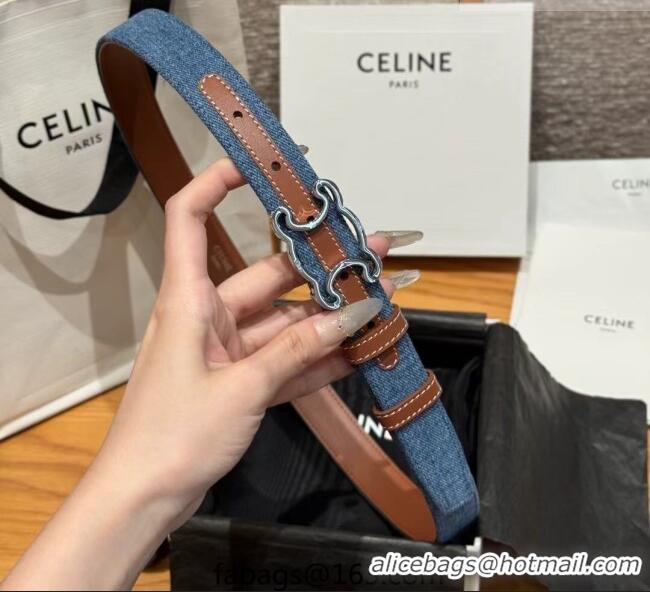 New Design Celine Denim and Leather Belt 2.5cm with Cutout Triomphe Buckle CE091101 Blue/Brown/Silver 2025