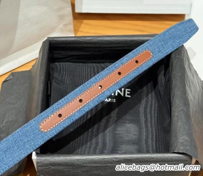 New Design Celine Denim and Leather Belt 2.5cm with Cutout Triomphe Buckle CE091101 Blue/Brown/Silver 2025