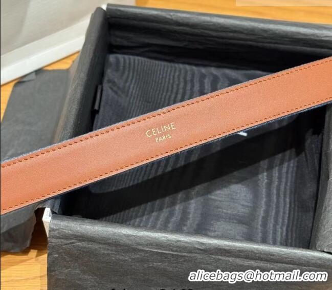 New Design Celine Denim and Leather Belt 2.5cm with Cutout Triomphe Buckle CE091101 Blue/Brown/Silver 2025