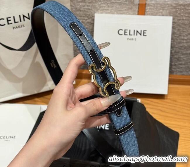 Cheapest Celine Denim and Leather Belt 2.5cm with Cutout Triomphe Buckle CE091101 Blue/Black/Gold 2025