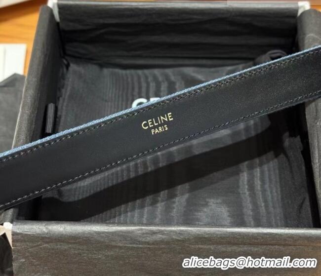 Cheapest Celine Denim and Leather Belt 2.5cm with Cutout Triomphe Buckle CE091101 Blue/Black/Gold 2025