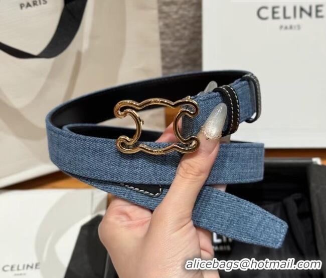 Cheapest Celine Denim and Leather Belt 2.5cm with Cutout Triomphe Buckle CE091101 Blue/Black/Gold 2025