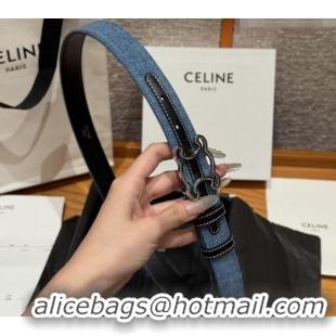 Buy Cheap Celine Denim and Leather Belt 2.5cm with Cutout Triomphe Buckle CE091101 Blue/Black/Silver 2025