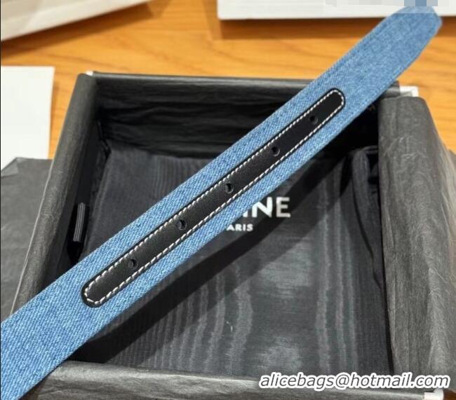 Buy Cheap Celine Denim and Leather Belt 2.5cm with Cutout Triomphe Buckle CE091101 Blue/Black/Silver 2025