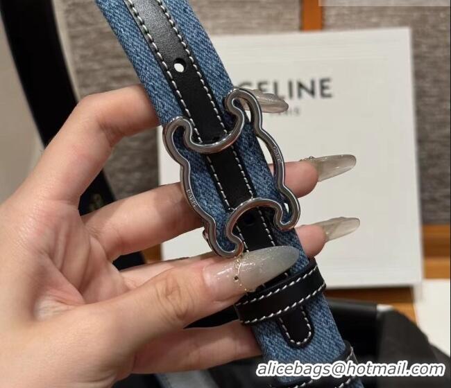 Buy Cheap Celine Denim and Leather Belt 2.5cm with Cutout Triomphe Buckle CE091101 Blue/Black/Silver 2025