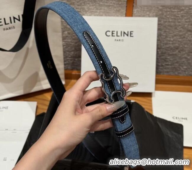 Buy Cheap Celine Denim and Leather Belt 2.5cm with Cutout Triomphe Buckle CE091101 Blue/Black/Silver 2025