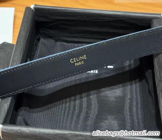 Buy Cheap Celine Denim and Leather Belt 2.5cm with Cutout Triomphe Buckle CE091101 Blue/Black/Silver 2025
