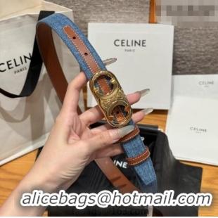 Best Quality Celine Denim and Leather Belt 2.5cm with Circle Triomphe Buckle CE091102 Blue/Brown/Gold 2025