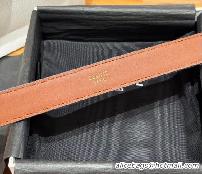 Best Quality Celine Denim and Leather Belt 2.5cm with Circle Triomphe Buckle CE091102 Blue/Brown/Gold 2025