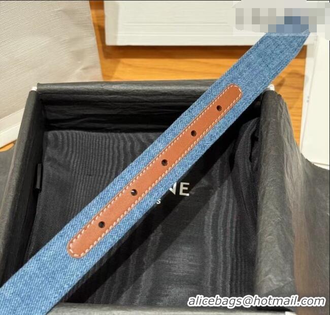 Best Quality Celine Denim and Leather Belt 2.5cm with Circle Triomphe Buckle CE091102 Blue/Brown/Gold 2025