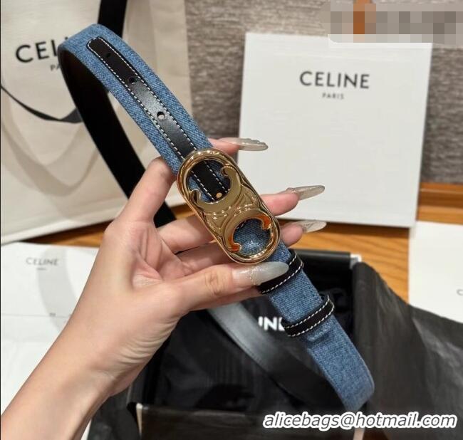 Reasonable Price Celine Denim and Leather Belt 2.5cm with Circle Triomphe Buckle CE091101 Blue/Black/Gold 2025