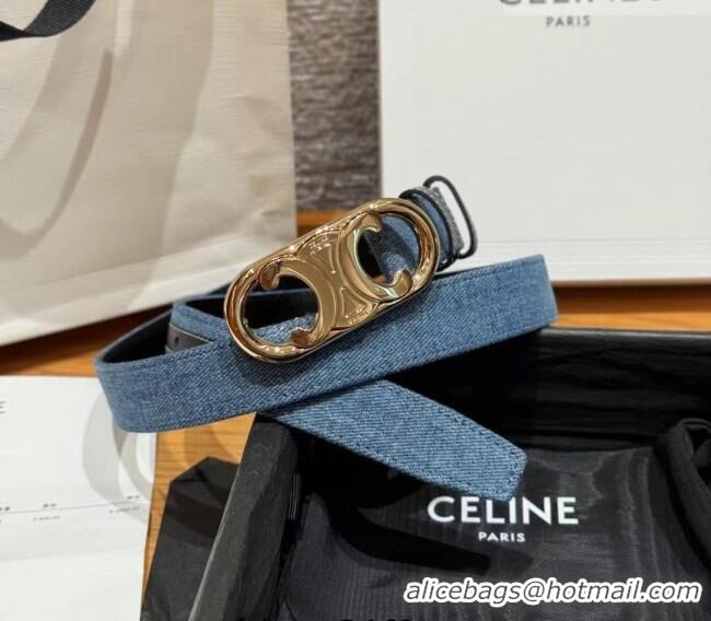 Reasonable Price Celine Denim and Leather Belt 2.5cm with Circle Triomphe Buckle CE091101 Blue/Black/Gold 2025