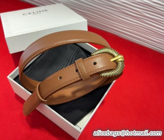 Well Crafted Celine Calfskin Leather Belt 3cm with Pin Buckle CE091102 Tan Brown 2025
