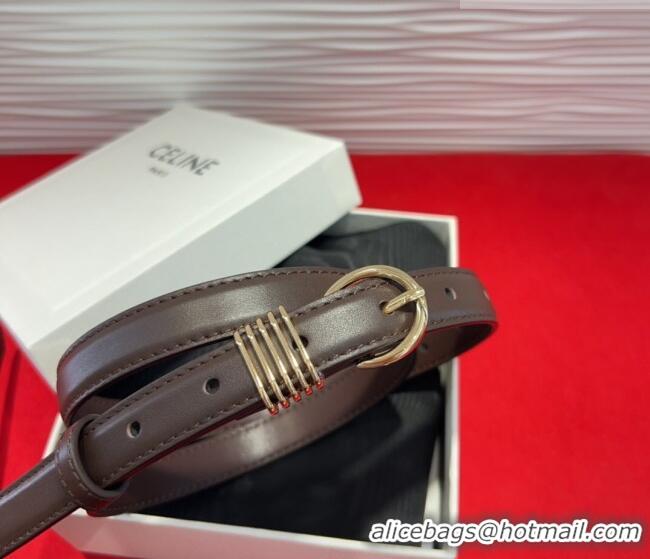 Low Cost Celine Calfskin Leather Belt 2cm with Pin Buckle CE091103 Dark Brown 2025