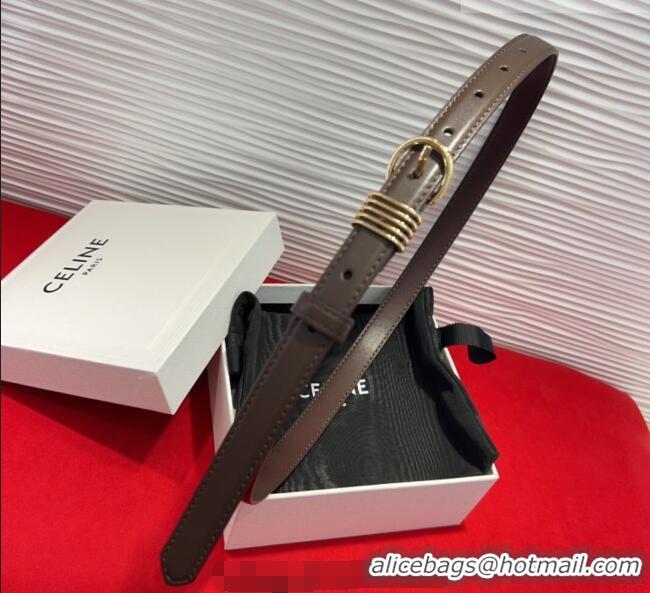 Low Cost Celine Calfskin Leather Belt 2cm with Pin Buckle CE091103 Dark Brown 2025