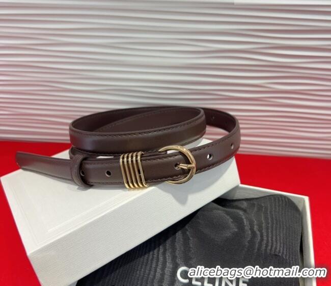 Low Cost Celine Calfskin Leather Belt 2cm with Pin Buckle CE091103 Dark Brown 2025