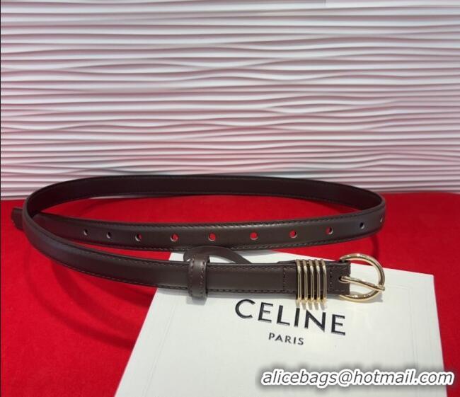 Low Cost Celine Calfskin Leather Belt 2cm with Pin Buckle CE091103 Dark Brown 2025