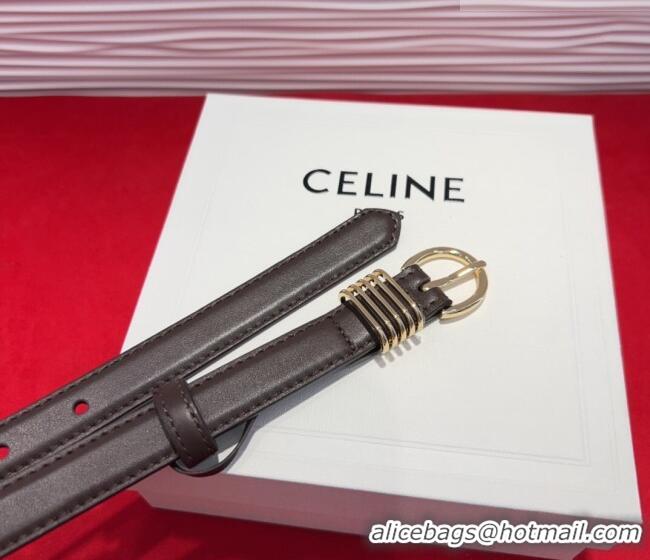 Low Cost Celine Calfskin Leather Belt 2cm with Pin Buckle CE091103 Dark Brown 2025