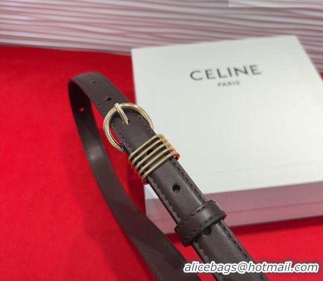 Low Cost Celine Calfskin Leather Belt 2cm with Pin Buckle CE091103 Dark Brown 2025