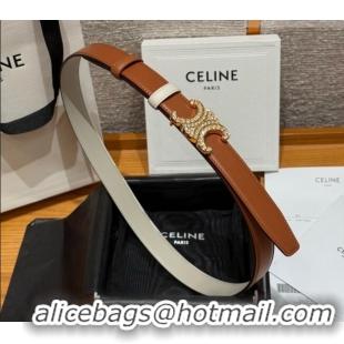Stylish Discount Celine Triomphe Calfskin Leather Belt 2.5cm with Strass CE091104 Brown/White 2025