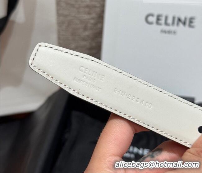 Stylish Discount Celine Triomphe Calfskin Leather Belt 2.5cm with Strass CE091104 Brown/White 2025