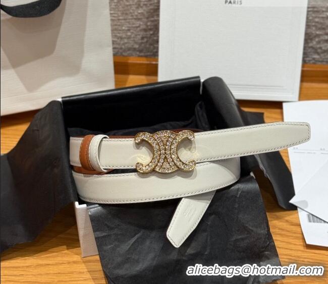 Stylish Discount Celine Triomphe Calfskin Leather Belt 2.5cm with Strass CE091104 Brown/White 2025