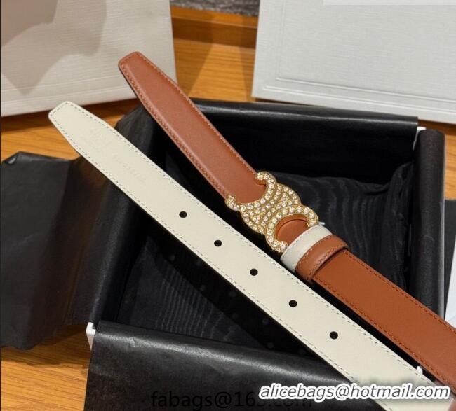 Stylish Discount Celine Triomphe Calfskin Leather Belt 2.5cm with Strass CE091104 Brown/White 2025