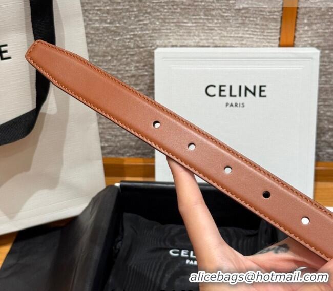 Stylish Discount Celine Triomphe Calfskin Leather Belt 2.5cm with Strass CE091104 Brown/White 2025