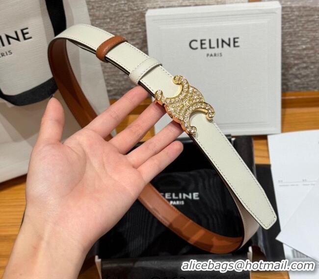 Stylish Discount Celine Triomphe Calfskin Leather Belt 2.5cm with Strass CE091104 Brown/White 2025
