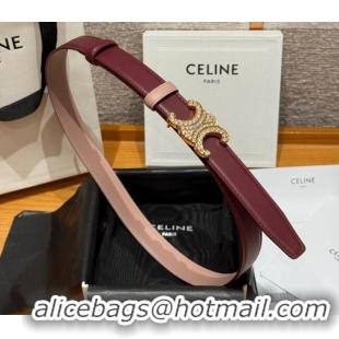 Well Crafted Celine Triomphe Calfskin Leather Belt 2.5cm with Strass CE091104 Burgundy/Pink 2025