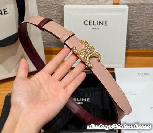 Well Crafted Celine Triomphe Calfskin Leather Belt 2.5cm with Strass CE091104 Burgundy/Pink 2025