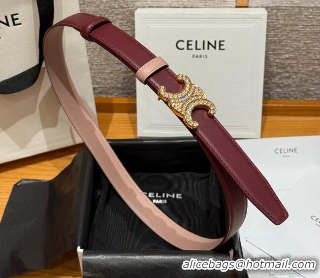 Well Crafted Celine Triomphe Calfskin Leather Belt 2.5cm with Strass CE091104 Burgundy/Pink 2025