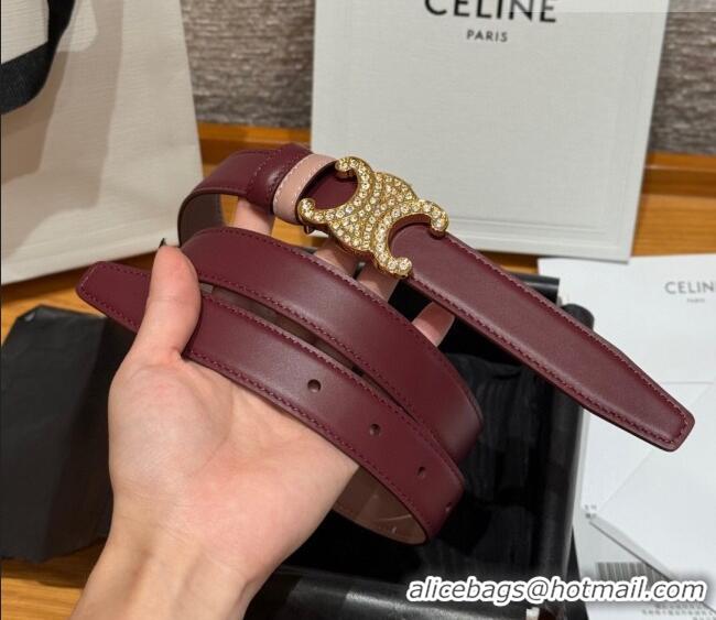 Well Crafted Celine Triomphe Calfskin Leather Belt 2.5cm with Strass CE091104 Burgundy/Pink 2025