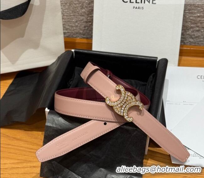 Well Crafted Celine Triomphe Calfskin Leather Belt 2.5cm with Strass CE091104 Burgundy/Pink 2025