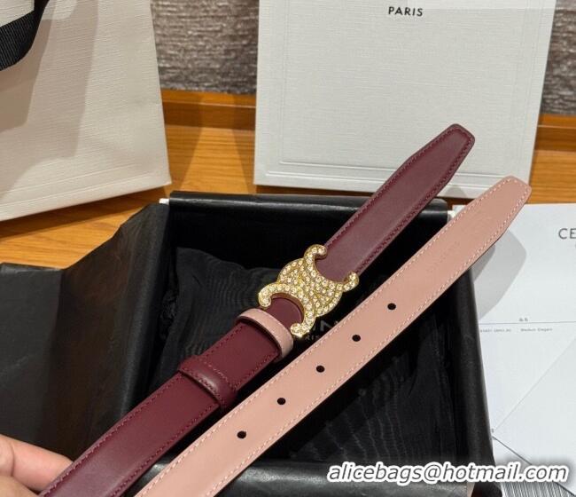 Well Crafted Celine Triomphe Calfskin Leather Belt 2.5cm with Strass CE091104 Burgundy/Pink 2025