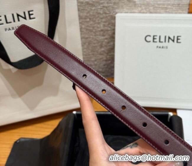 Top Quality Celine Triomphe Calfskin Leather Belt 2.5cm with Strass CE091104 Burgundy/White 2025