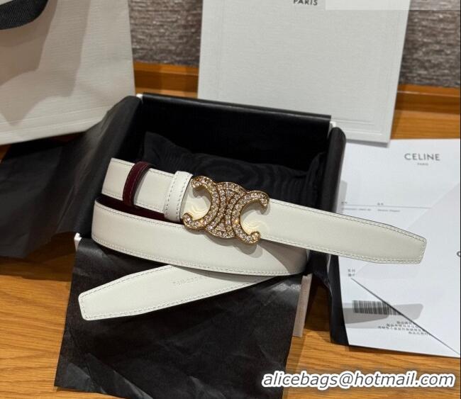 Top Quality Celine Triomphe Calfskin Leather Belt 2.5cm with Strass CE091104 Burgundy/White 2025