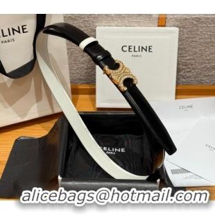 Good Looking Celine Triomphe Calfskin Leather Belt 2.5cm with Strass CE091104 Black/White 2025