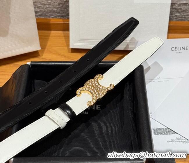 Good Looking Celine Triomphe Calfskin Leather Belt 2.5cm with Strass CE091104 Black/White 2025
